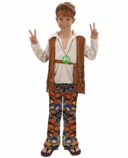 Brun hippiemaskeraddräkt pojke, Storlek: 7-9 år (120-130 cm)