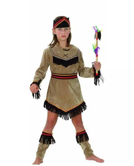 Brun och svart indianmaskeraddräkt flicka, Storlek: 7-9 år (120-130 cm)