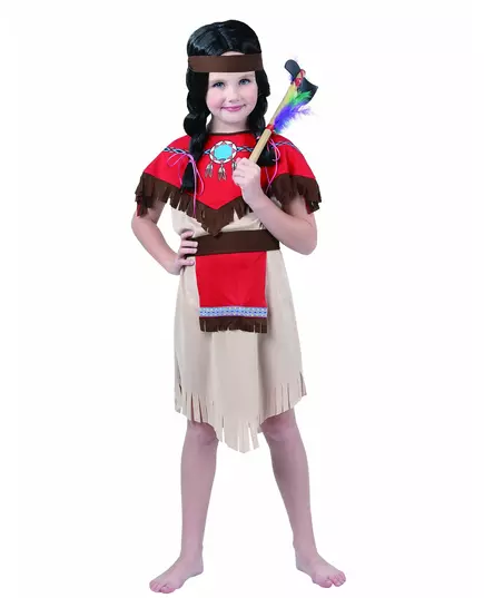 Röd och beige indianmaskeraddräkt flicka, Storlek: 13-14 år (140-152 cm)