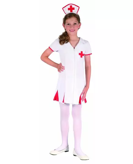 Rödvit sjuksköterskemaskeraddräkt flicka, Storlek: 10-12 år (130-140 cm)