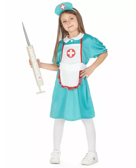 Grön sjuksköterskemaskeraddräkt för flickor, Storlek: 7-9 år (120-130 cm)