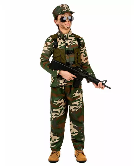 Grön militärmaskeraddräkt pojke, Storlek: 7-9 år (120-130 cm)