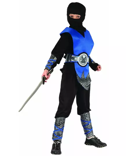 Blå och grå ninjamaskeraddräkt pojke, Storlek: 7-9 år (120-130 cm)