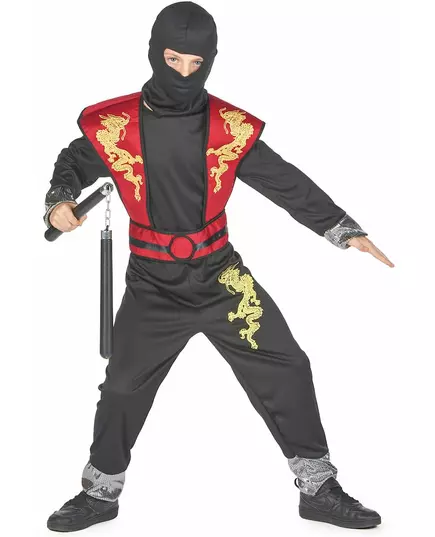 Gul drak-ninja-maskeraddräkt pojke, Storlek: 10-12 år (130-140 cm)