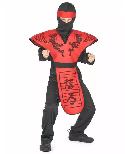 Ninjadrakmaskeraddräkt röd pojke, Storlek: 7-9 år (120-130 cm)