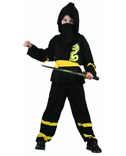 Maskeraddräkt ninja med gul pojke, Storlek: 7-9 år (120-130 cm)