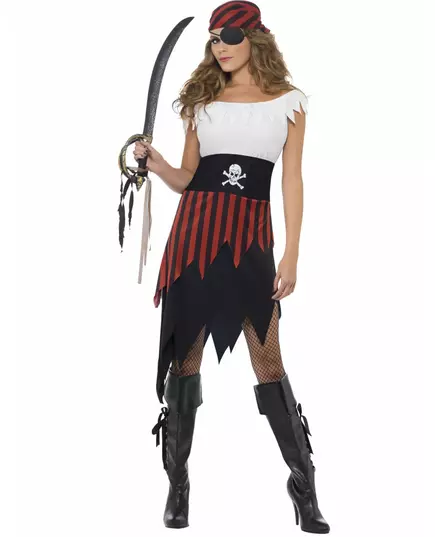 Tandad piratmaskeraddräkt dam, Storlek: Large