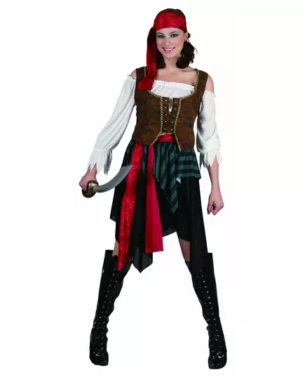 Randig piratmaskeraddräkt dam, Storlek: X-Large