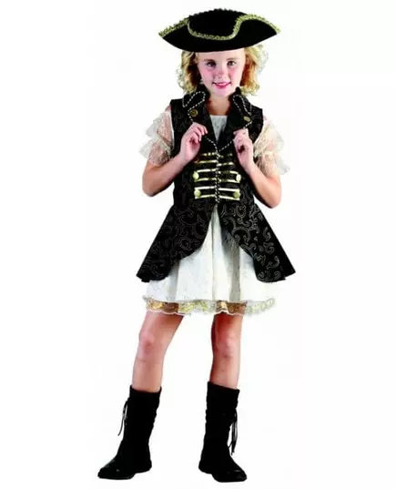 Mörkblå piratmaskeraddräkt flicka, Storlek: 7-9 år (120-130 cm)