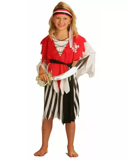 Piratmaskeraddräkt för flicka, Storlek: 7-9 år (120-130 cm)