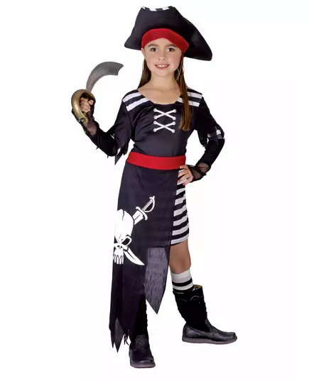 Piratkaptenmaskeraddräkt flicka, Storlek: 7-9 år (120-130 cm)