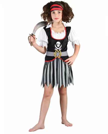 Piratmaskeraddräkt med dödskallemotiv för flickor, Storlek: 7-9 år (120-130 cm)