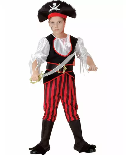 Piratmaskeraddräkt med satineffekt pojke, Storlek: 7-9 år (120-130 cm)