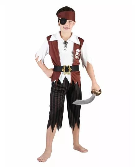 Svartvit piratmaskeraddräkt pojke, Storlek: 7-9 år (120-130 cm)