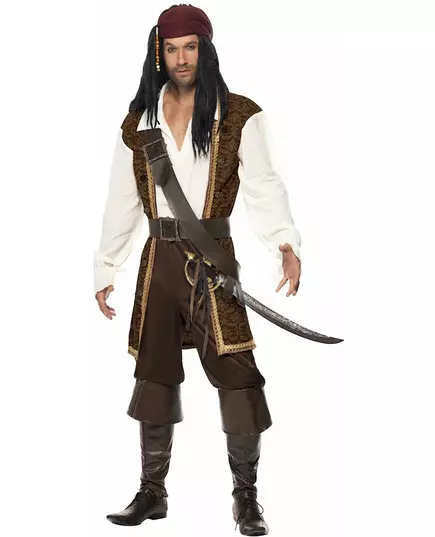 Brun piratmaskeraddräkt herr, Storlek: Large