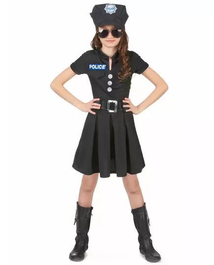 Maskeraddräkt polis med svart klänning flicka, Storlek: 7-9 år (120-130 cm)