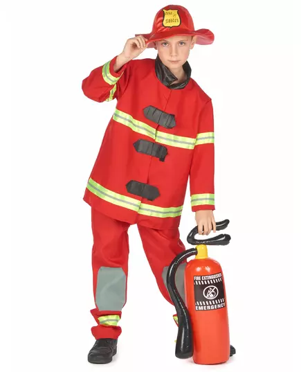 Röd brandmansmaskeraddräkt barn, Storlek: 7-9 år (120-130 cm)