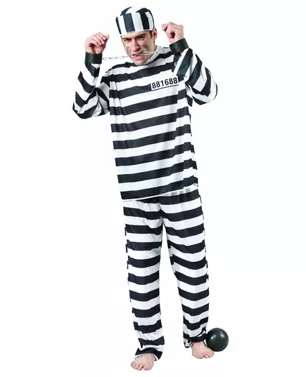Svartvit fångmaskeraddräkt herr, Storlek: X-Large
