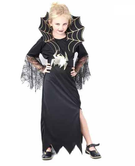 Gyllene spindelhäxmaskeraddräkt flicka Halloween, Storlek: 7-9 år (120-130 cm)