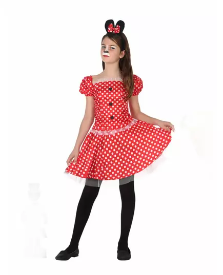 Röd prickig musmaskeraddräkt flicka, Storlek: 7-9 år (130-145 cm)