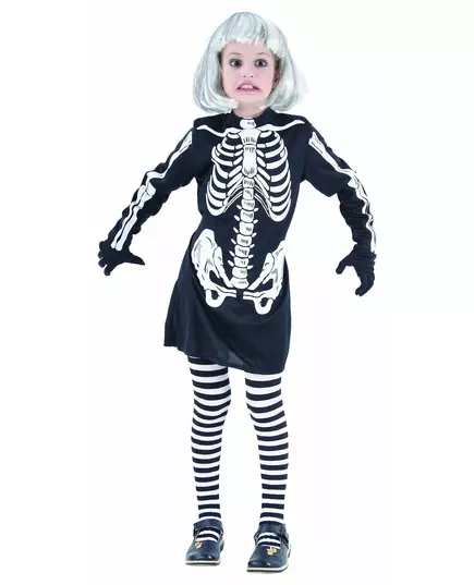 Skelettmaskeraddräkt flicka Halloween, Storlek: 10-12 år (130-140 cm)
