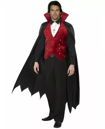 Vampyrmaskeraddräkt med cape herr Halloween, Storlek: Medium