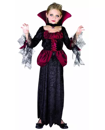 Röd och svart vampyrmaskeraddräkt flicka, Storlek: 10-12 år (130-140 cm)