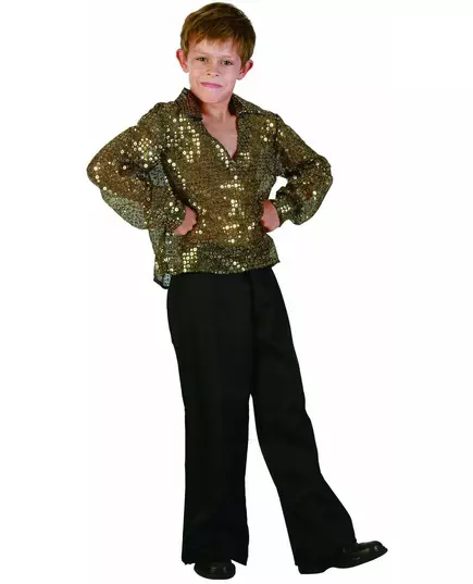 Disco-maskeraddräkt med guldfärgade paljetter pojke, Storlek: 10-12 år (130-140 cm)