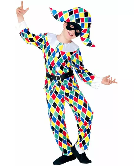 Maskeraddräkt mångfärgad harlekin barn, Storlek: 11-13 år (158 cm)
