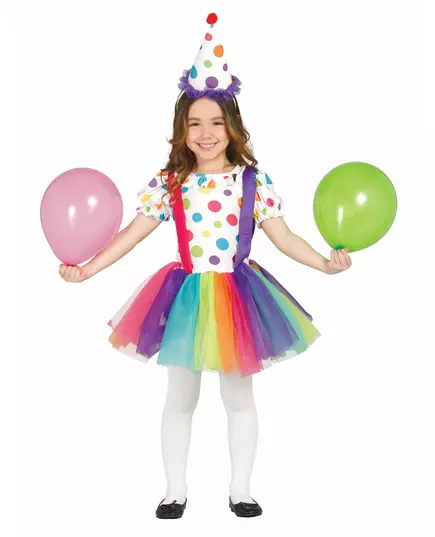 Maskeraddräkt clown med prickar och tutu flicka, Storlek: 5-6 år