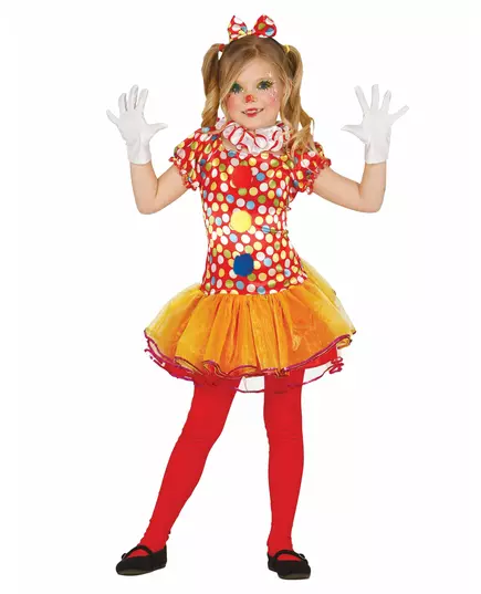 Mångfärgad clownmaskeraddräkt med tutu flicka, Storlek: 7-9 år