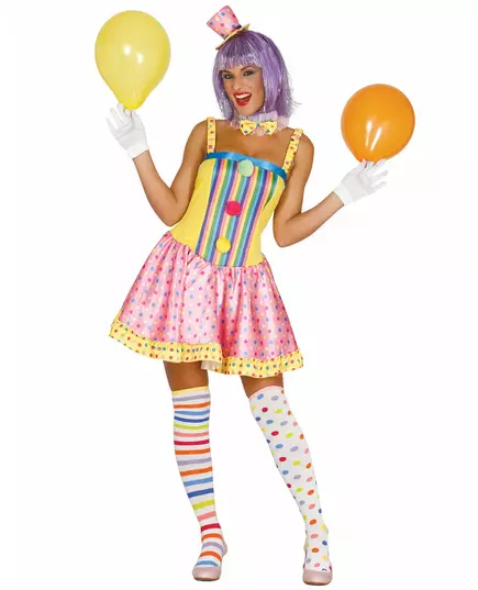 Pastellfärgad clownmaskeraddräkt dam, Storlek: Small