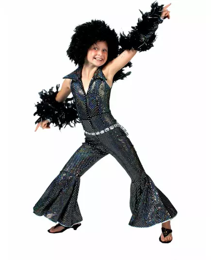 Glänsande svart discodräkt flicka, Storlek: 10-12 år (140 cm)