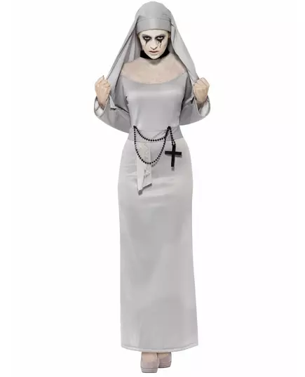 Spökande nunne-maskeraddräkt dam Halloween, Storlek: Medium
