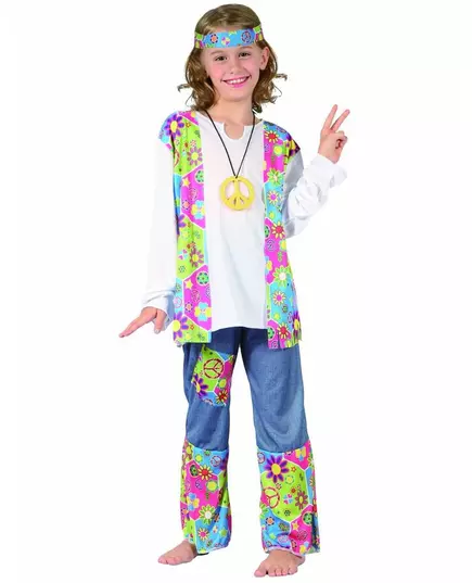 Hippiemaskeraddräkt med fransväst flicka, Storlek: 10-12 år (130-140 cm)