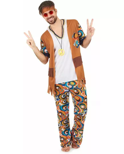 Hippiemaskeraddräkt med runda mönster herr, Storlek: Large