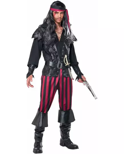 Randig piratmaskeraddräkt för herr, Storlek: X-Large