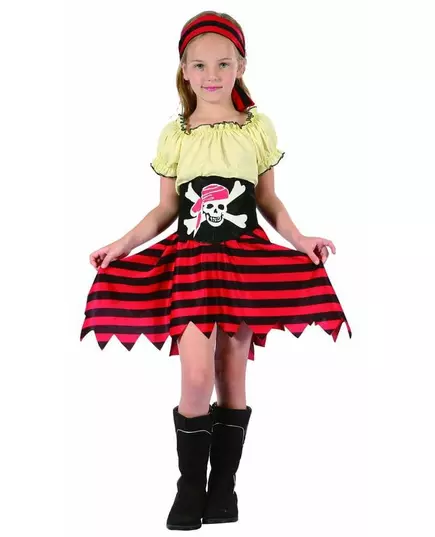 Gul och röd piratmaskeraddräkt för flicka, Storlek: 7-9 år (120-130 cm)