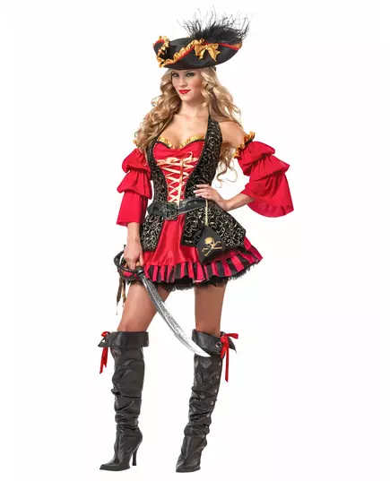 Röd piratmaskeraddräkt för dam – Premium, Storlek: Medium (40/42)