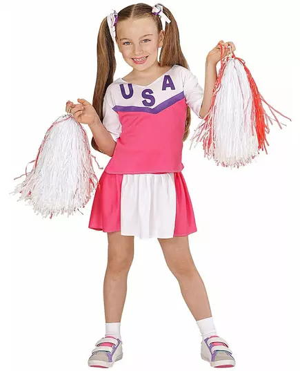 Rosa och vit cheerleader-maskeraddräkt flicka, Storlek: 11-13 år (158 cm)