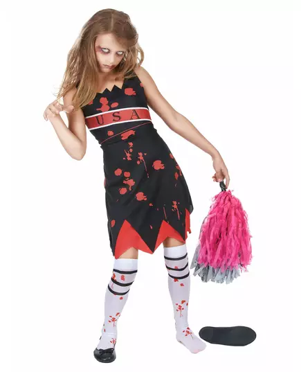Zombie-pompomflicka-maskeraddräkt för flickor Halloween, Storlek: 10-12 år(L)