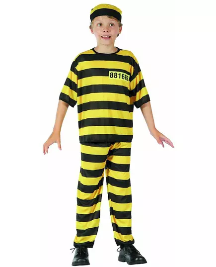 Gul fångmaskeraddräkt pojke, Storlek: 10-12 år (130-140 cm)