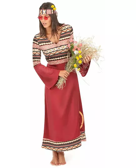 Hippiemaskeraddräkt vinröd dam, Storlek: X-Small