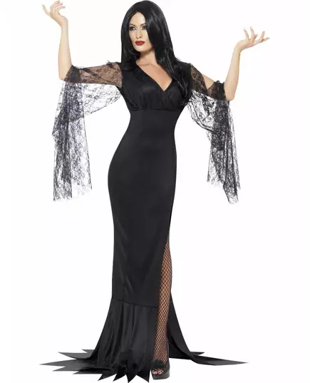 Häxmaskeraddräkt med svart spets för dam Halloween, Storlek: X-Large