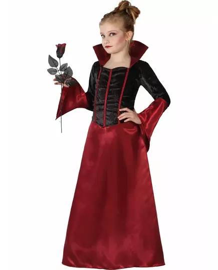 Röd och svart vampyrmaskeraddräkt flicka Halloween, Storlek: 7-9 år (130-145 cm)