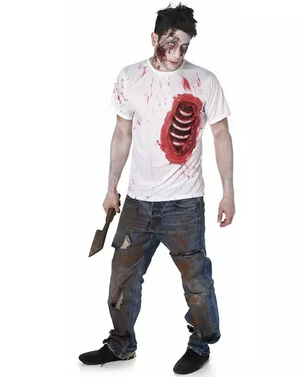 Zombie-maskeraddräkt med revben i latex herr, Storlek: Large