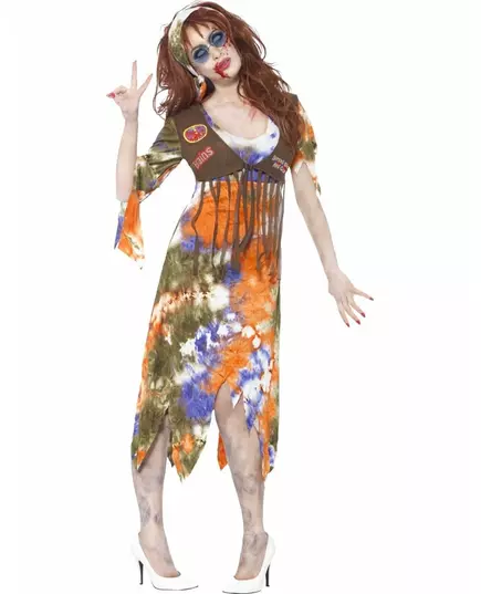 Hippie-zombie-maskeraddräkt dam Halloween, Storlek: Large