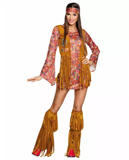 Hippiemaskeraddräkt Peace med fransar dam, Storlek: Medium/Large