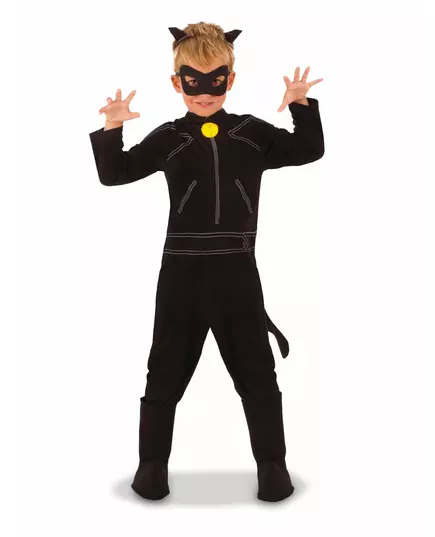 Klassisk svart kattmaskeraddräkt Miraculous™ barn, Storlek: 9-10 år (134 till 140 cm)