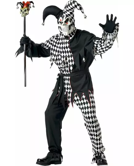 Svart Halloweenmaskeraddräkt clown Harlekin herr, Storlek: Medium